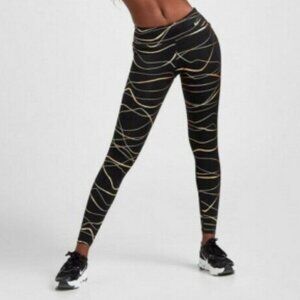 Nike Black & Gold Graphic Running Leggings Size L